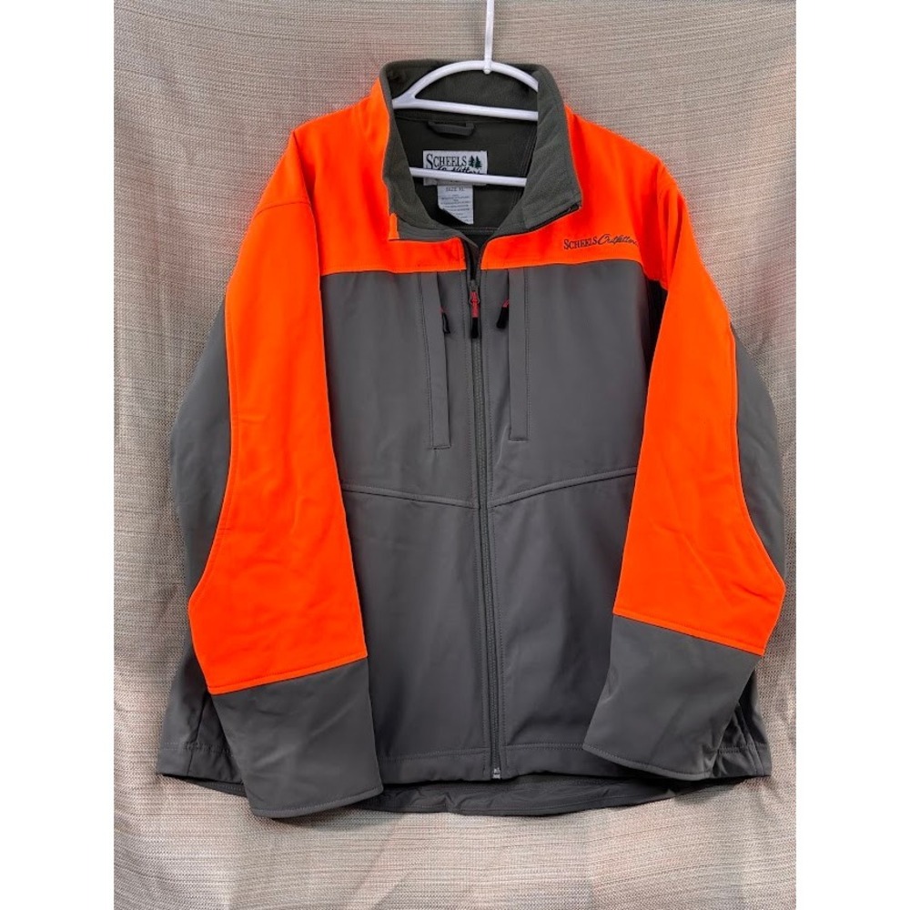 Scheels Outfitters Mens XL Softshell Hunting Jacket Blaze Orange Grey Full Zip